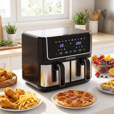 8L Dual Zone Air Fryer, 10-In-1 Presets Airfryer Oven with Sync Finish & Match Cook, LED Digital Touch Screen, 85% Less Fat, Nonstick Dishwasher Safe Baskets, Large Family Size,