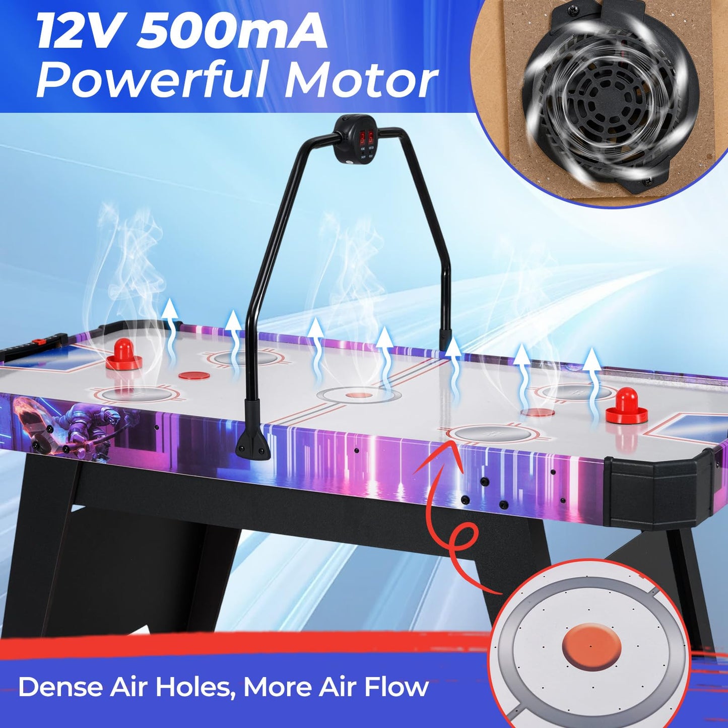 144 CM Air Hockey Table with 2 Pucks and 2 Pushers for Kids and Adults