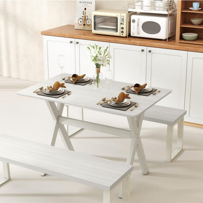 Modern Dining Table Wooden Kitchen Table with X-shaped Frame and with Wood Grain Texture Tabletop
