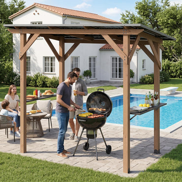 263 x 151 cm Grill Gazebo with 2 Side Serving Shelves
