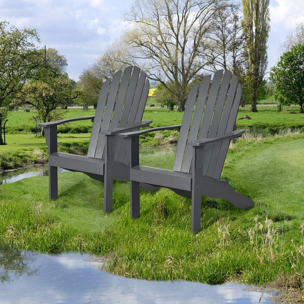 Acacia Wood Adirondack Lounger Chair with Slatted Seating, Ergonomic Design