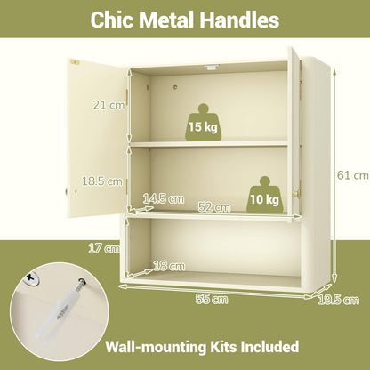 Fluted Bathroom Wall Cabinet Modern Double Door Medicine Cabinet