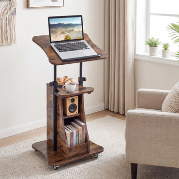 Mobile Laptop Table, Height Adjustable Sit Stand Desk Podium Stand Presentation Cart