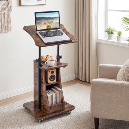 Mobile Laptop Table, Height Adjustable Sit Stand Desk Podium Stand Presentation Cart