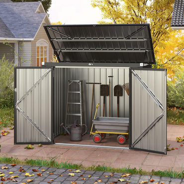 6 x 3 FT Garden Storage Shed, Galvanized Metal Trash Can Garden Shed with Top Flip Cover