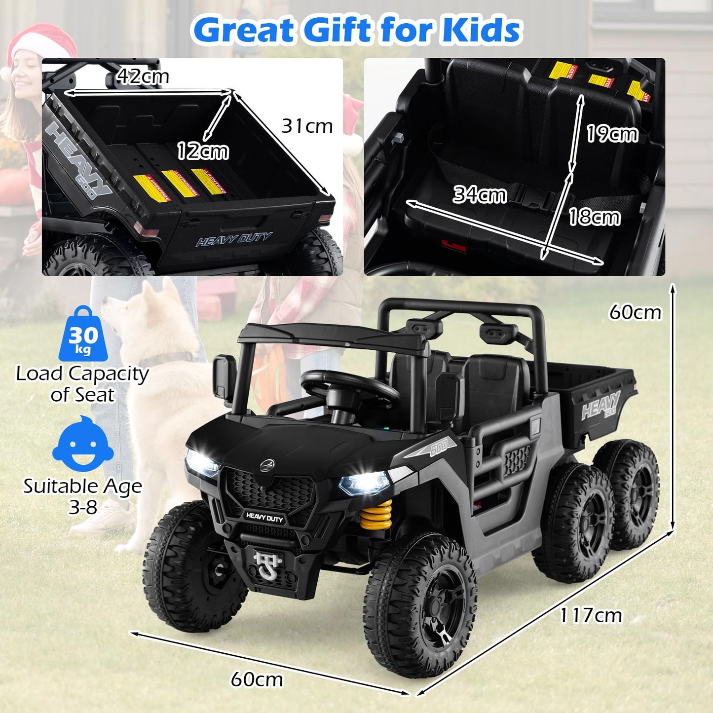 24V Ride on Dump Truck with Electric Dump Bed 4WD with Remote and Music