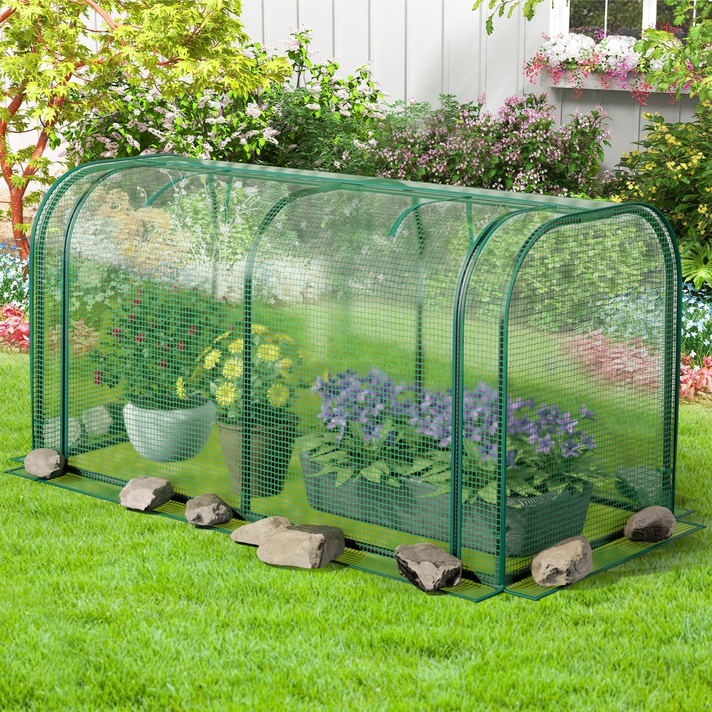 Portable Garden Patio Greenhouse with Roll-up Zipper Door and Waterproof Sun-Protective PE Cover