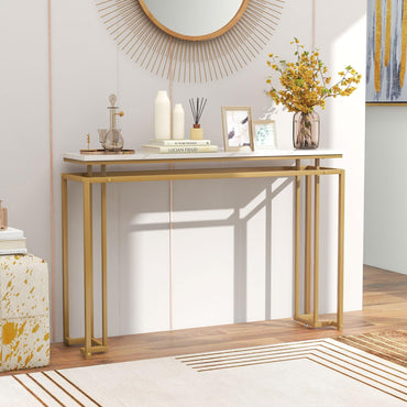 120cm Long Faux Marble Slim Entryway Table Sofa Side Table