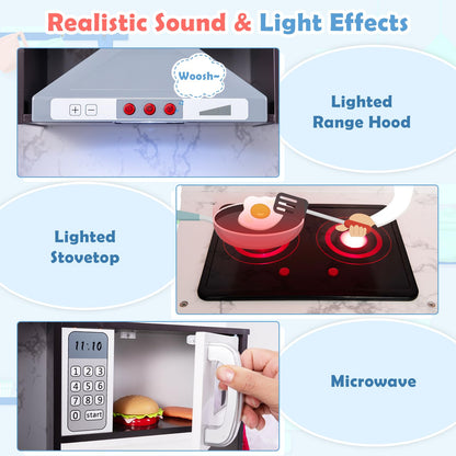 Wooden Kids Play Kitchen Corner with Lights and Water Circulation System