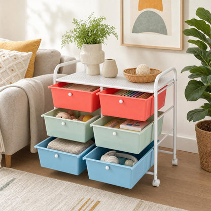 6 Drawer Storage Cart with Lockable Wheels & Handles