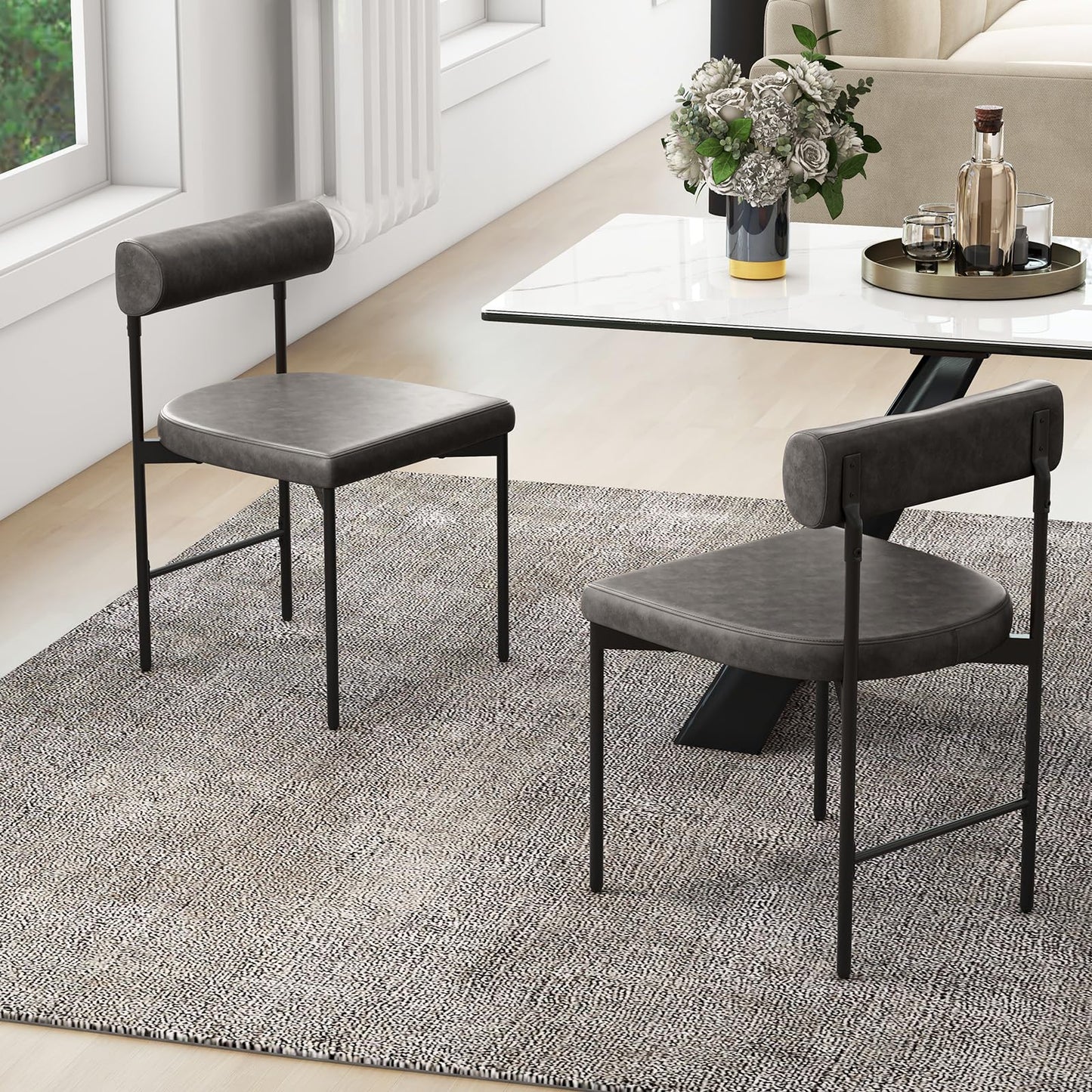 Faux Leather Upholstered Kitchen Side Chair with Curved and Padded Backrest