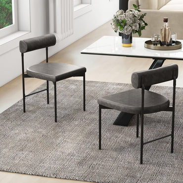Faux Leather Upholstered Kitchen Side Chair with Curved and Padded Backrest
