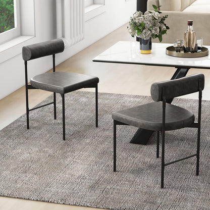 Faux Leather Upholstered Kitchen Side Chair with Curved and Padded Backrest