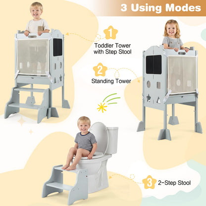 Foldable Toddler Step Stool with Chalkboards and 2-Step Stool for Boys and Girls Aged 2+
