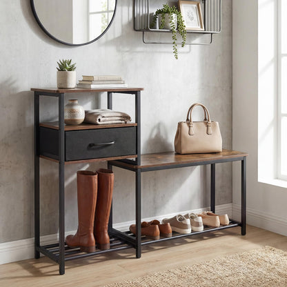 3-Tier Shoe Rack Bench, Industrial Shoe Storage Organiser with Seat
