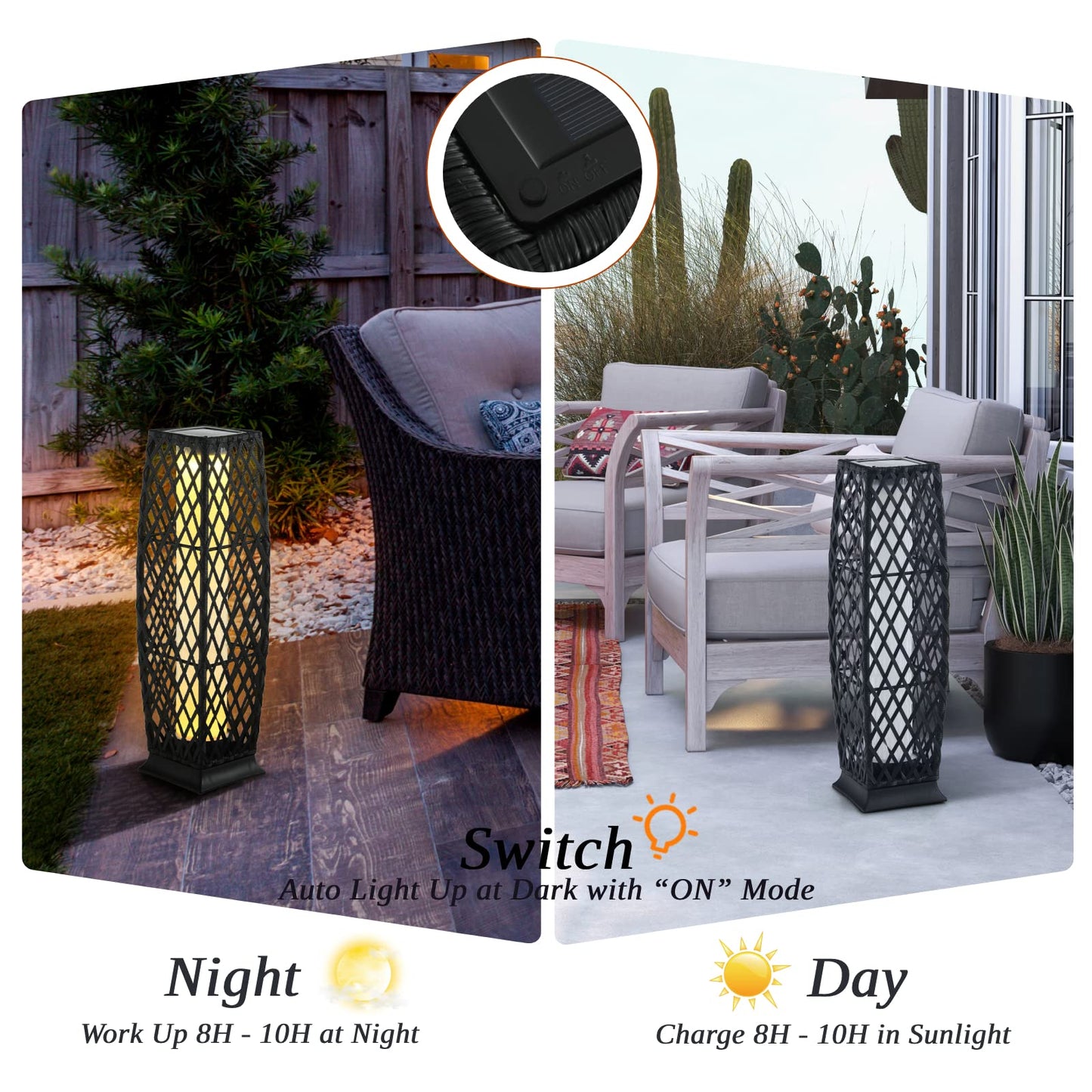 Rattan Solar Powered Landscape Lights with Automatic Switch and Large Capacity Batteries