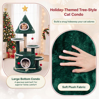 127cm Christmas Cat Tree, Multi-level Cats Activity Tree