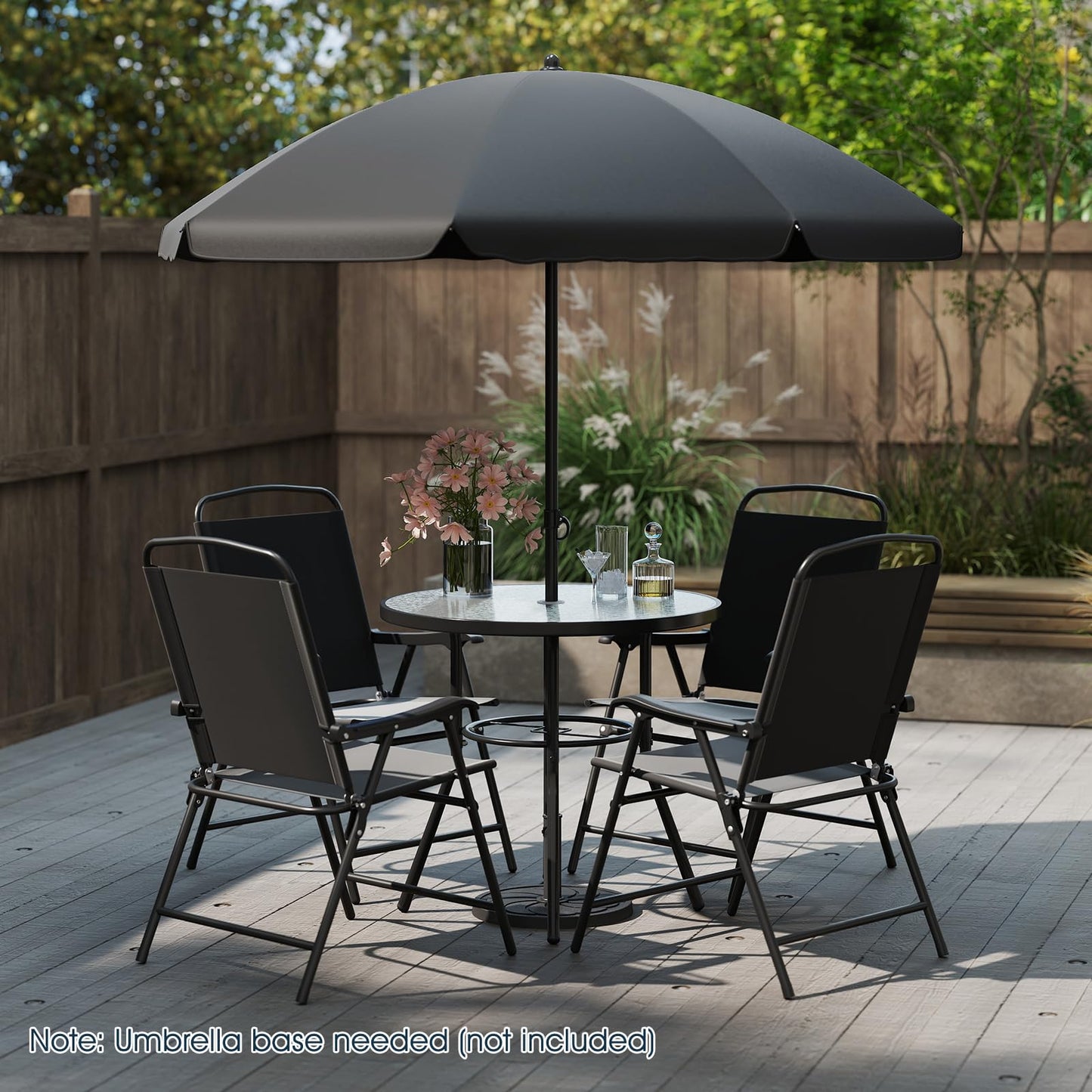 6 Piece Garden Furniture Sets with Parasol, Patio Dining Set with 4 Folding Chairs