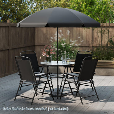 6 Piece Garden Furniture Sets with Parasol, Patio Dining Set with 4 Folding Chairs
