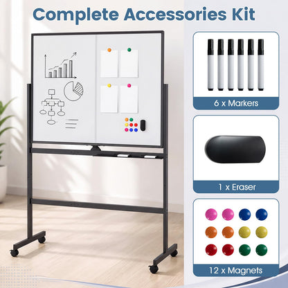 Double Sided Magnetic Whiteboard, Mobile Reversible Dry Erase Board