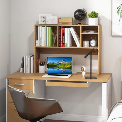 Computer Desktop Bookcase with 4 Cubbies and Open Back Compartment