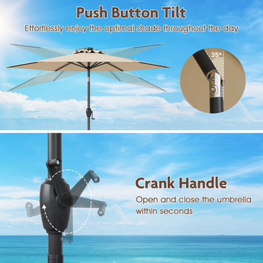 2.3M Outdoor Heavy Duty Umbrella with 18 LED Lights, Push Button Tilt