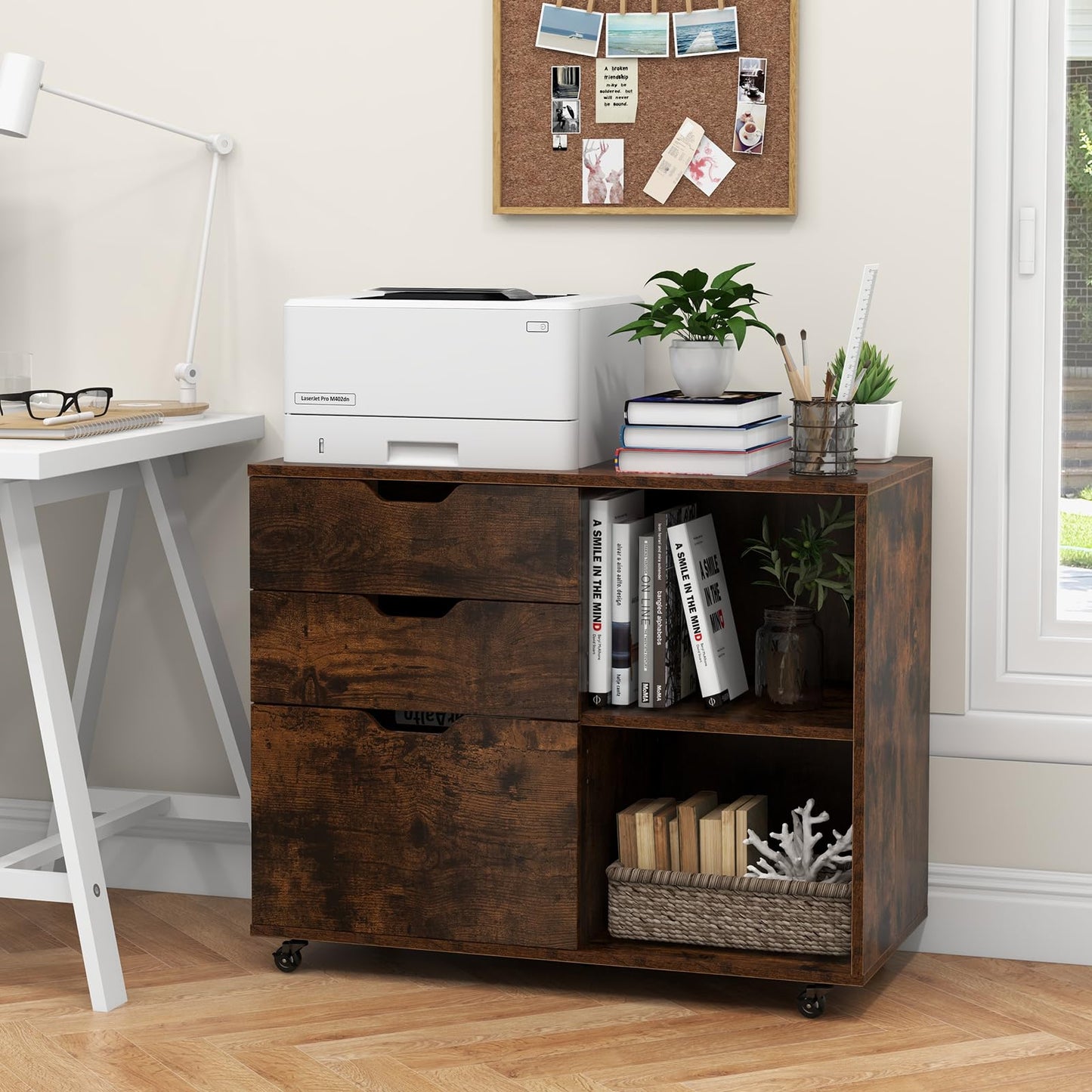 Mobile File Cabinet with 3 Pull-out Drawers and Adjustable Shelf