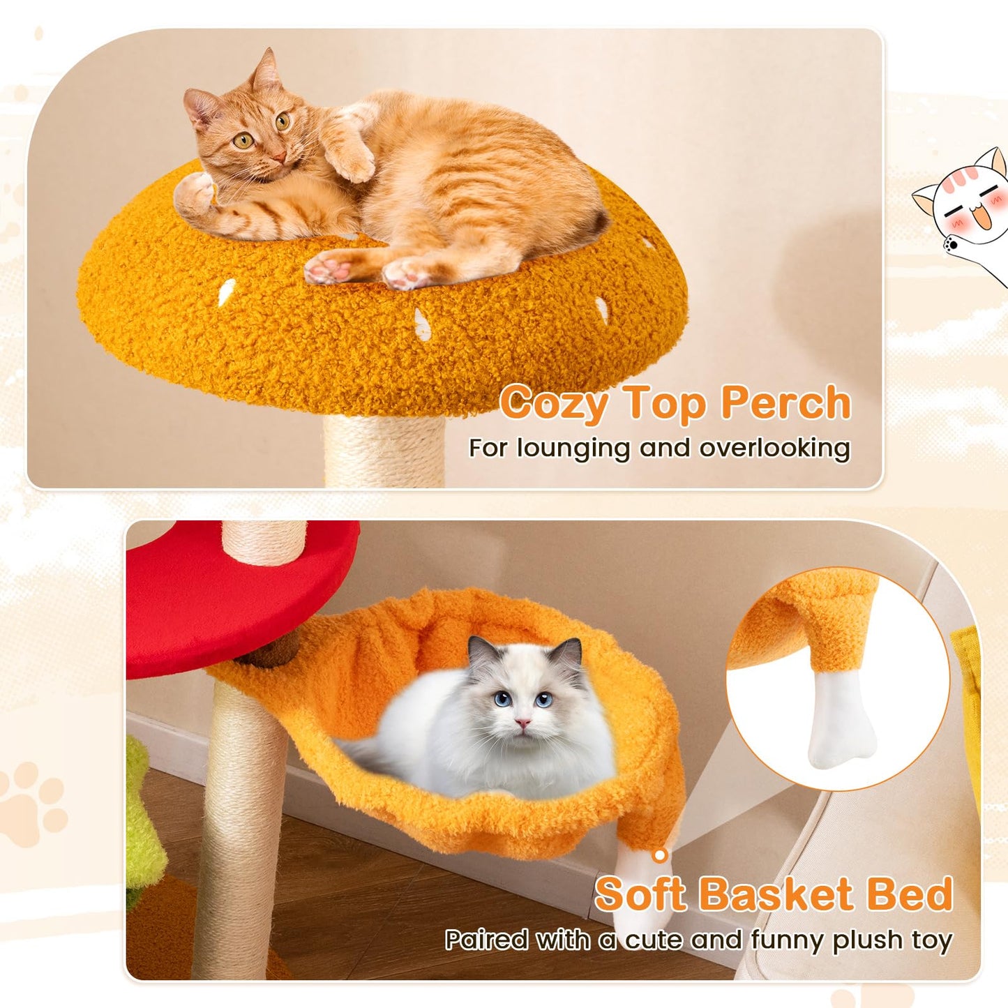Cat Tree, 117cm Hamburger-Theme Cats Tower, Indoor Multi-Level Kitten Climbing Stand Activity Center
