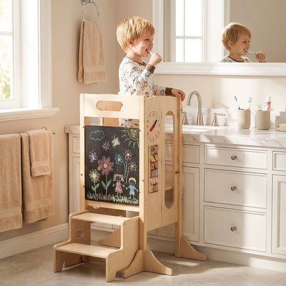 Toddler Step Stool Foldable Standing Tower with Anti-tip Feet