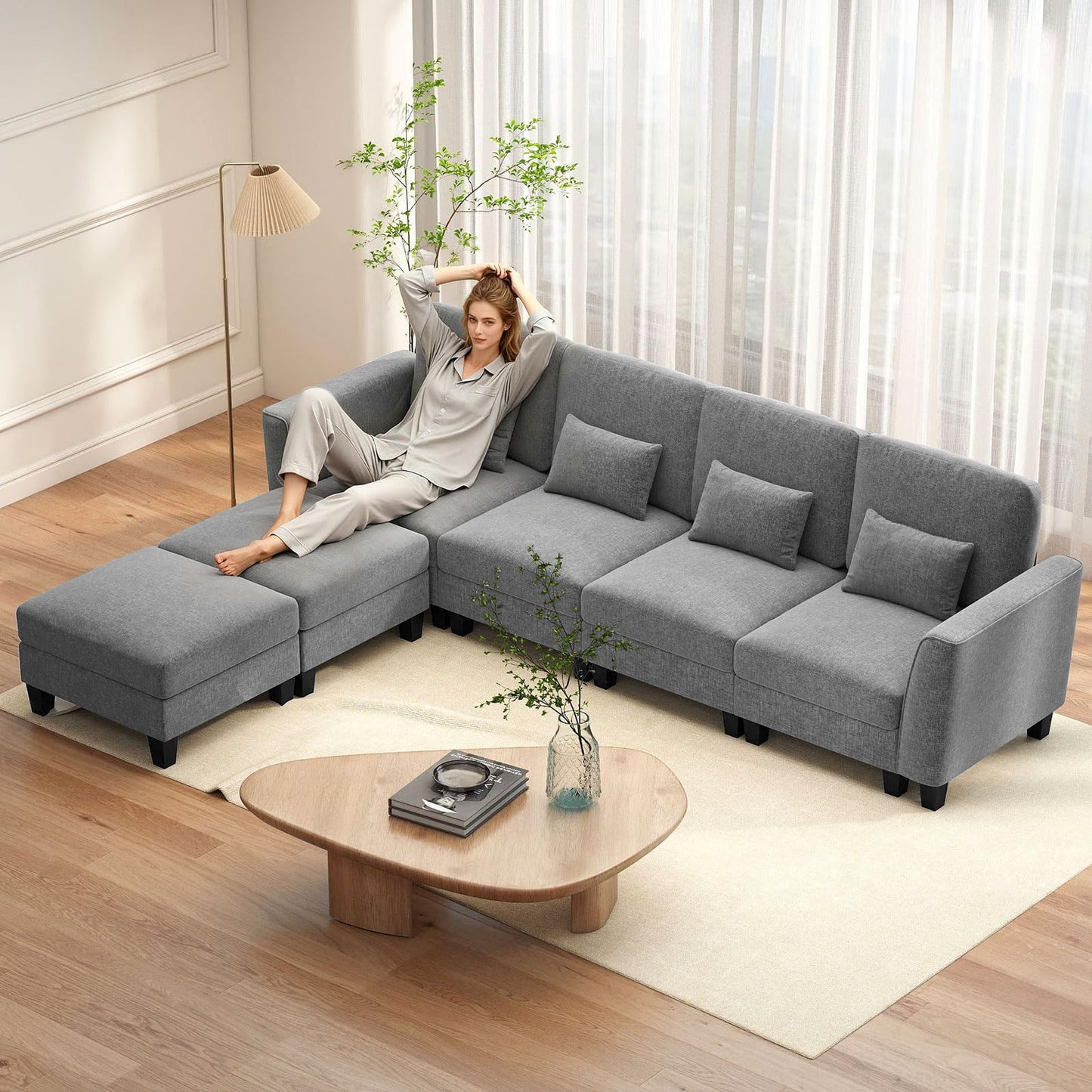 280 cm U-Shaped Sectional Sofa with 2 Ottomans & USB Charging Ports