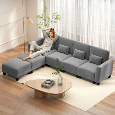 280 cm U-Shaped Sectional Sofa with 2 Ottomans & USB Charging Ports