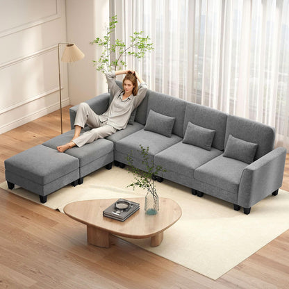 280 cm U-Shaped Sectional Sofa with 2 Ottomans & USB Charging Ports