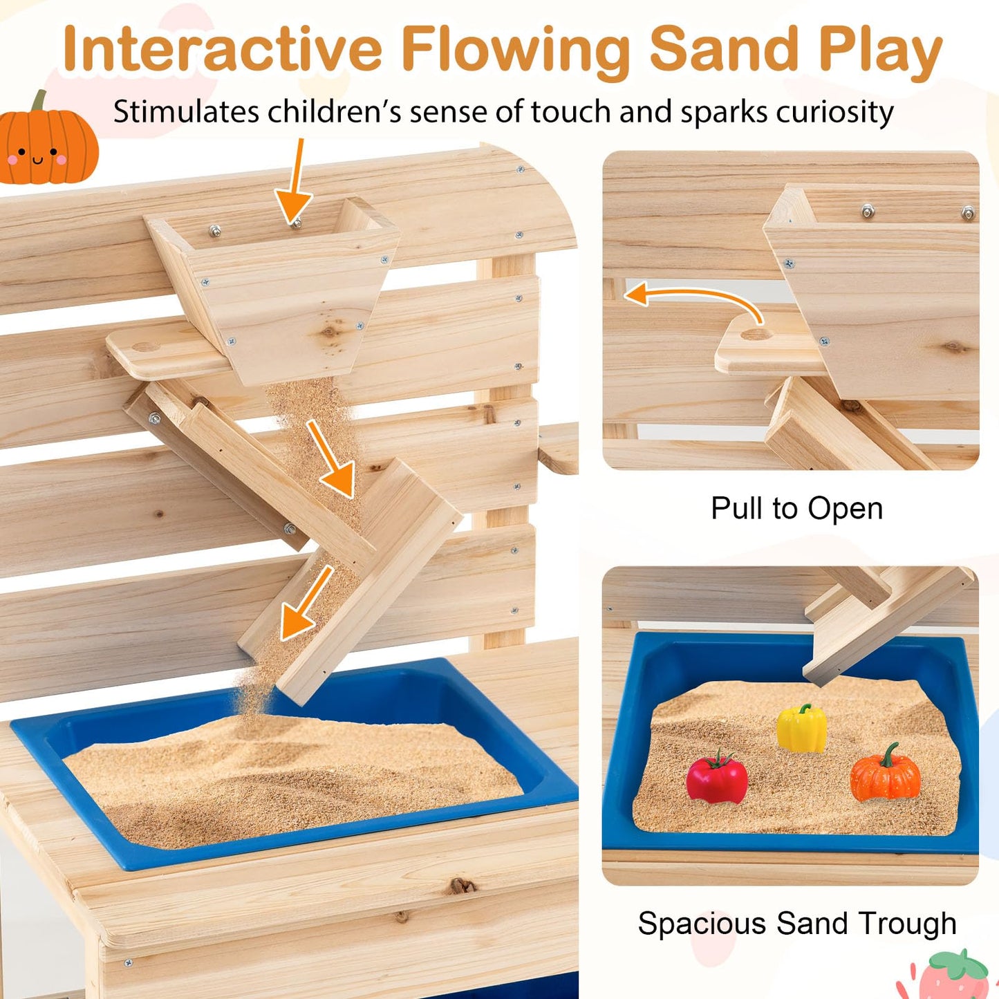 Mud Kitchen, Fir Wood Kids Play Kitchen with Detachable Sandbox