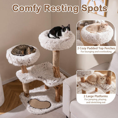 Wooden Cat Tree, Multi-Layer Cats Tower with Jute Scratching Posts