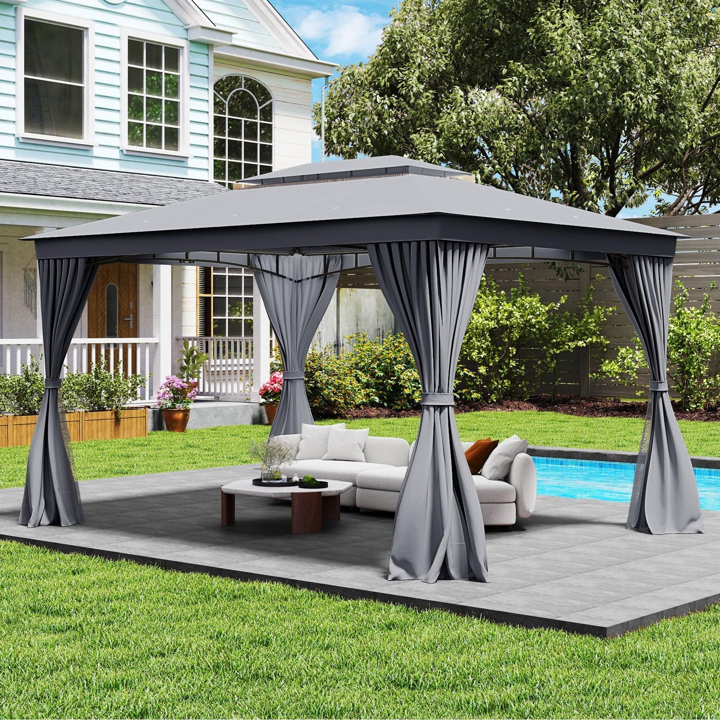 Outdoor Double-Roof Patio Gazebo Canopy Tent with Mesh Netting
