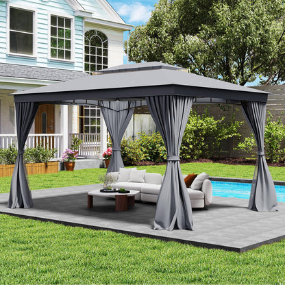 Outdoor Double-Roof Patio Gazebo Canopy Tent with Mesh Netting