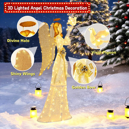 3D Lighted Angel Christmas Decoration with Pigeon and Golden Wings
