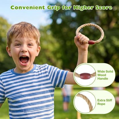 Wooden Quoits Games Set with Rope Rings, Indoor Outdoor Portable Throwing Game Toy