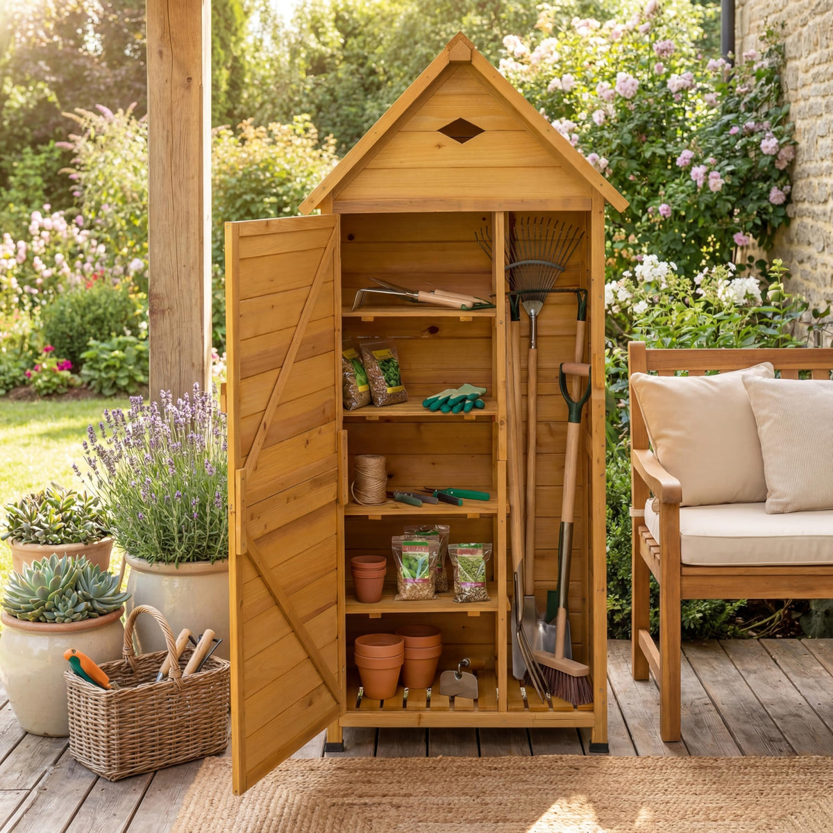GiantexUK Wooden Garden Shed, Tool Storage Cabinet with 5 Shelves
