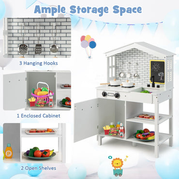 Kids Play Kitchen Pretend Playset with Stoves and Chalkboard