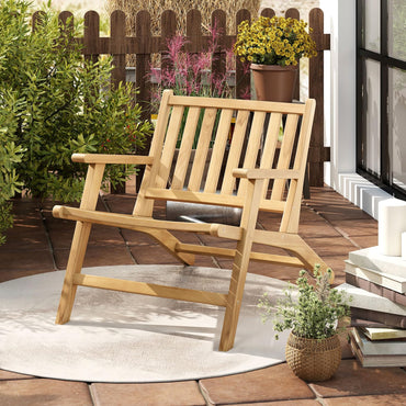 Natural Mid Century Teak Wood Outdoor Chair with Comfortable Backres