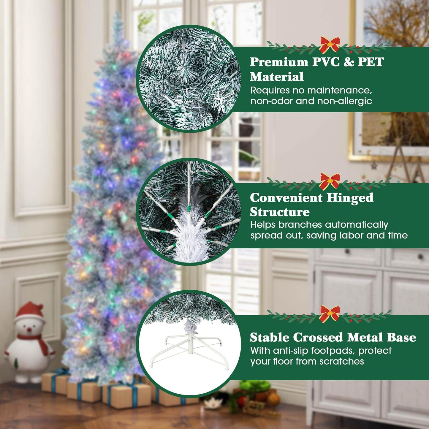 150/180 CM Slim Pencil Christmas Tree with 343/475 Branch Tips and 190/250 Colorful LED Lights