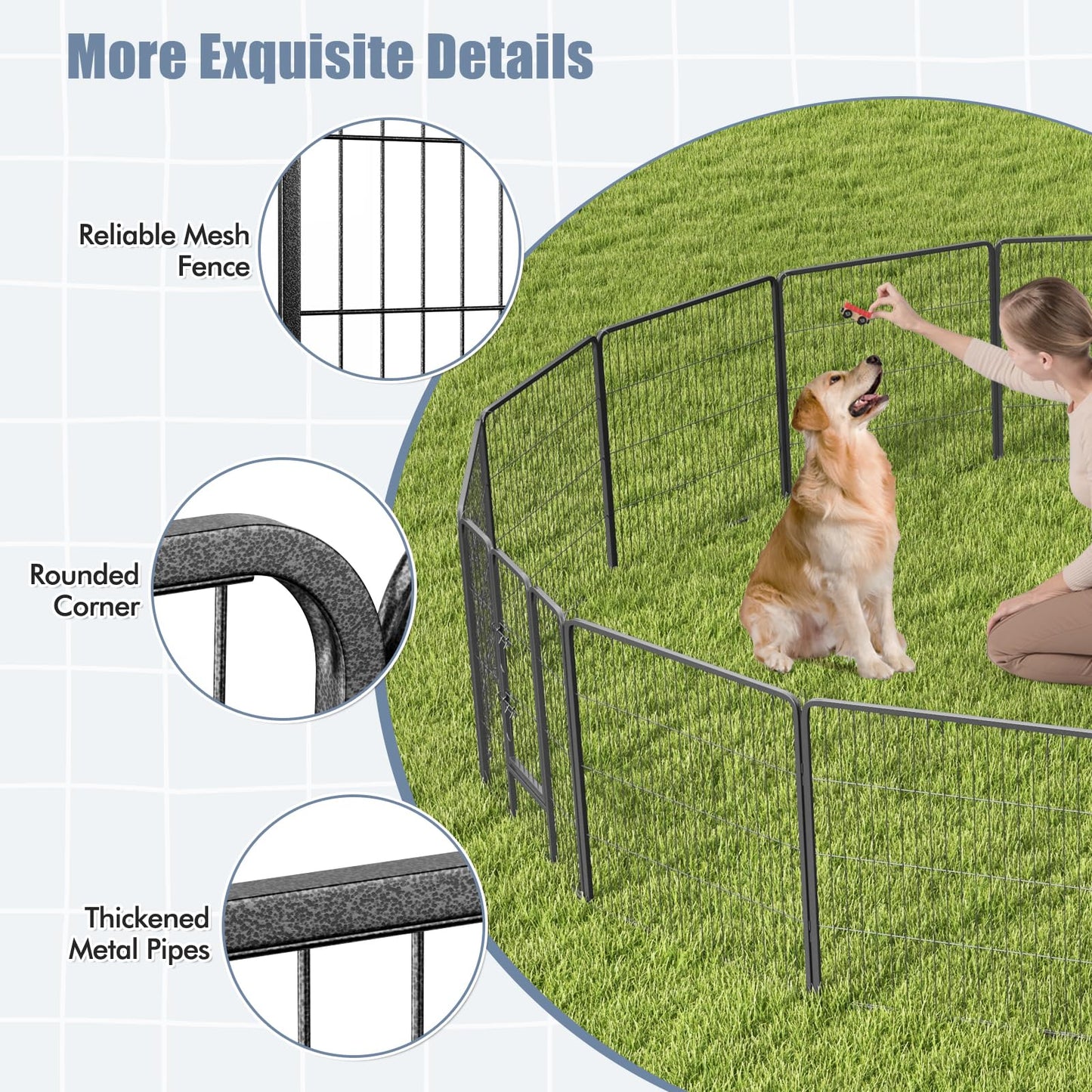 16 Panel 80cm Height Pen Fence with Lock and Large Door