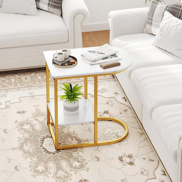 2 Tier C shaped End Table Modern Sofa Side Table with Metal Frame