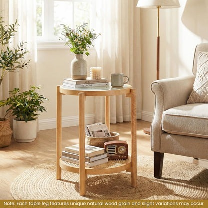 2-Tier Boho End Table with Tempered Glass Top for Living Room