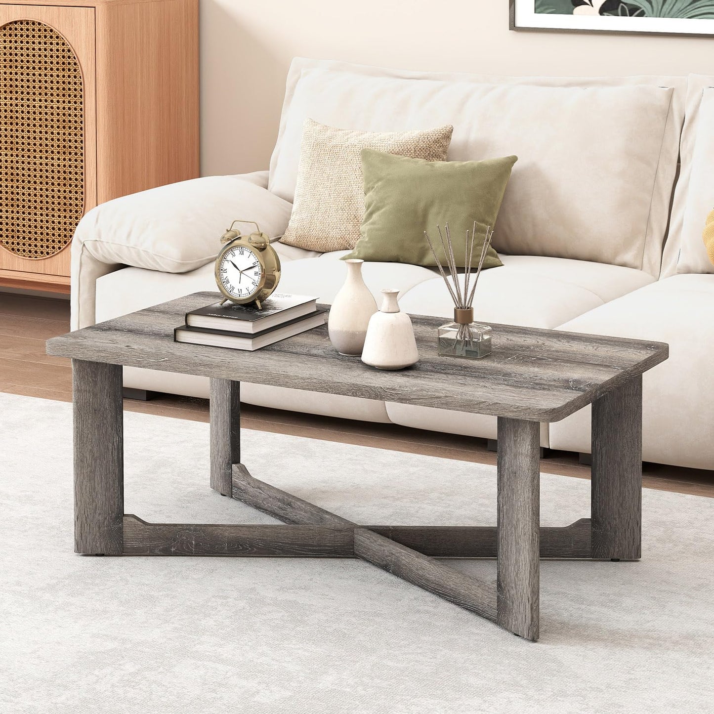 Coffee Table Rectangle Center Table with X-Shaped Base