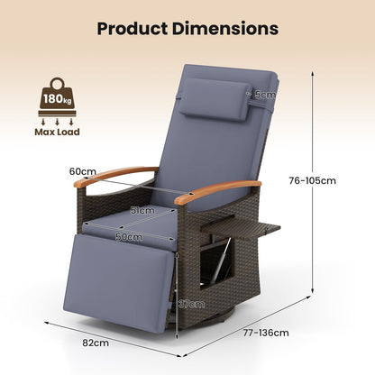 Outdoor 360° Swivel Rattan Recliner Chair with Adjustable Backrest and Footrest