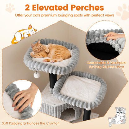 Cat Tree, 156cm Tall Multi-Layer Cats Tower with 2 Perch Beds