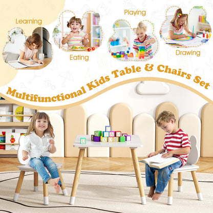 Kids Table and Chair Set, Children Activity Table with 2 Chairs and Pine Wood Legs