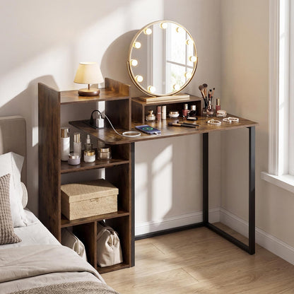 Computer Desk with Storage Shelves, 110CM PC Laptop Table Writing Workstation